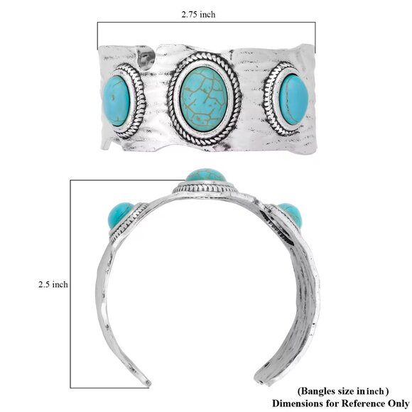Women's Blue Oval Howlite 7" Cuff Bracelet in Silvertone - Picture 3 of 3